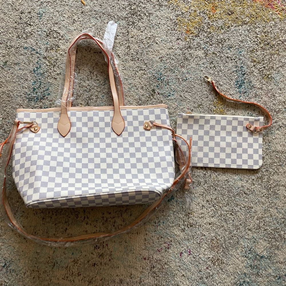 New Checkered shoulder tote bag Crossbody cream